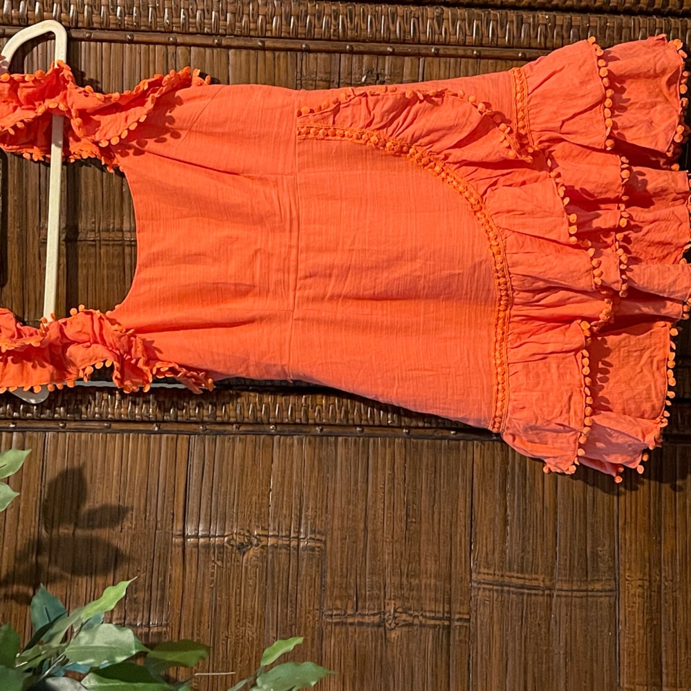 Annie Ruffle Shoulder strap Layered Hem Orange Mini Dress